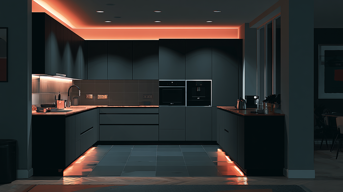 Indirekte LED-Beleuchtung über Oberschränken in einer modernen Küche - Küchenplanung Kaiserslautern